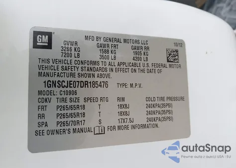 2013 Chevrolet Suburban 1500 Lt z USA, uszkodzony, nr VIN 1GNSCJE07DR185476